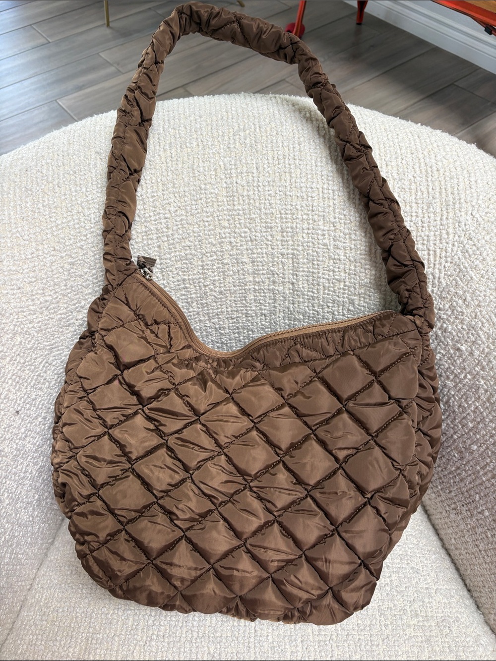 Quilted Brown Shoulder Bag - Womens Soft Puffer Tote